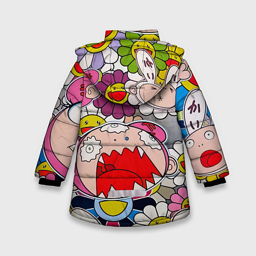 Зимняя куртка для девочки Takashi Murakami кричащий арт / 3D-Светло-серый – фото 2