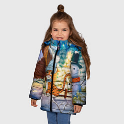 Куртка зимняя для девочки Тигренок на фоне зимнего дома, цвет: 3D-черный — фото 2