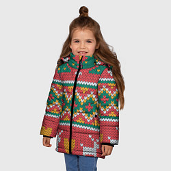 Куртка зимняя для девочки Вязаные олени в узоре, цвет: 3D-черный — фото 2