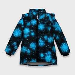 Куртка зимняя для девочки НОВОГОДНИЕ НЕОНОВЫЕ СНЕЖИНКИ 2022 НОВЫЙ ГОД, цвет: 3D-светло-серый