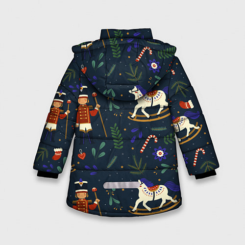 Зимняя куртка для девочки Щелкунчик паттерн с лошадкой / 3D-Красный – фото 2