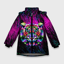 Куртка зимняя для девочки Тигр Красочный 2022, цвет: 3D-светло-серый