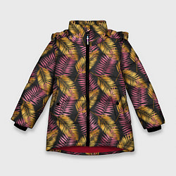 Куртка зимняя для девочки Тропические листья pink, цвет: 3D-красный