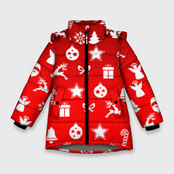 Зимняя куртка для девочки Новогодний узор красный градиент