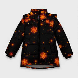 Куртка зимняя для девочки ОГНЕННЫЕ НОВОГОДНИЕ СНЕЖИНКИ НЕОН, цвет: 3D-светло-серый
