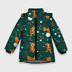 Куртка зимняя для девочки Тигр и рождество, цвет: 3D-светло-серый
