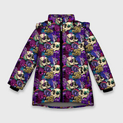 Куртка зимняя для девочки Волшебные Грибы психоделика, цвет: 3D-светло-серый