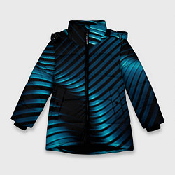 Куртка зимняя для девочки Волны голубого металла, цвет: 3D-черный