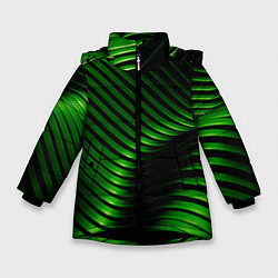 Куртка зимняя для девочки Волны изумрудного металла, цвет: 3D-черный