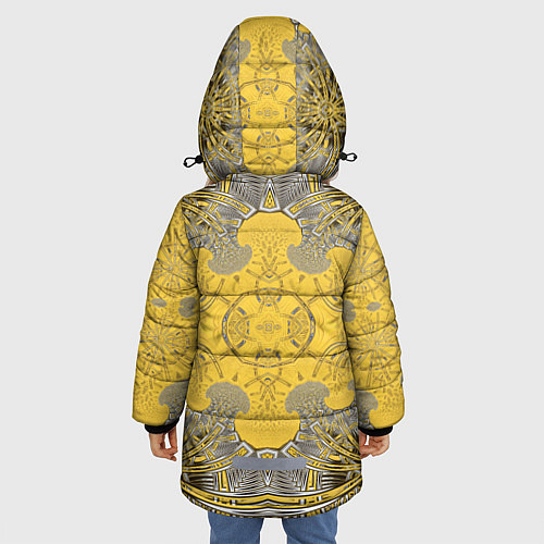 Зимняя куртка для девочки Коллекция Фрактальная мозаика Желтый на черном 573 / 3D-Светло-серый – фото 4