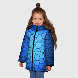 Куртка зимняя для девочки Неоновые 3D ПЛИТЫ, цвет: 3D-светло-серый — фото 2