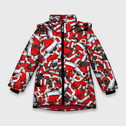 Куртка зимняя для девочки ДЕД САНТА КЛАУС ПАТТЕРН НОВЫЙ ГОД 2022, цвет: 3D-красный