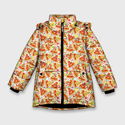 Куртка зимняя для девочки Пицца Pizza, цвет: 3D-черный