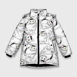 Куртка зимняя для девочки КОТИКИ МЕМ МЯУ, цвет: 3D-черный