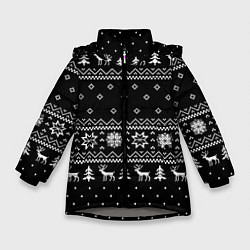 Куртка зимняя для девочки ЧЁРНЫЙ НОВОГОДНИЙ СВИТЕР С ОЛЕНЯМИ 2022, цвет: 3D-светло-серый