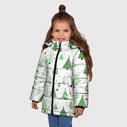 Куртка зимняя для девочки Много разных зелёных ёлочек на белом фоне плюс кра, цвет: 3D-красный — фото 2