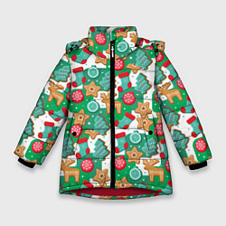 Куртка зимняя для девочки Новогодние печеньки, цвет: 3D-красный