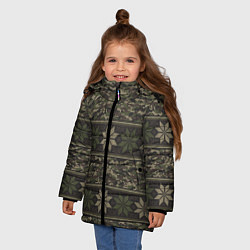 Куртка зимняя для девочки Вязанный камуфляж с цветами, цвет: 3D-красный — фото 2