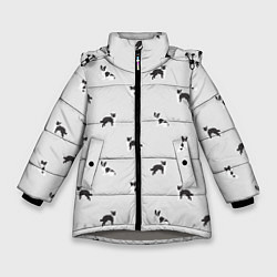 Куртка зимняя для девочки Черно-белые собачки паттерн, цвет: 3D-светло-серый