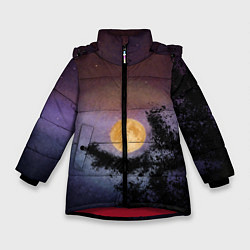 Куртка зимняя для девочки Night sky with full moon by Apkx, цвет: 3D-красный