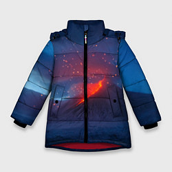 Куртка зимняя для девочки Извержение вулкана ночью, цвет: 3D-красный