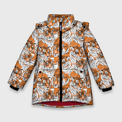 Куртка зимняя для девочки Тигры рисованный стиль, цвет: 3D-красный