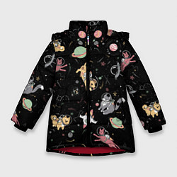 Куртка зимняя для девочки Космические коты, цвет: 3D-красный