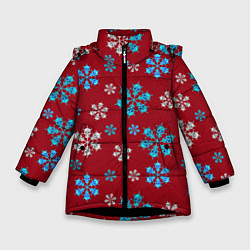 Куртка зимняя для девочки Снежинки Черепа красный, цвет: 3D-черный