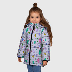 Куртка зимняя для девочки Сиреневые сердечки, цвет: 3D-светло-серый — фото 2