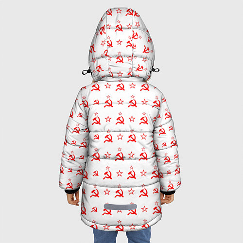 Зимняя куртка для девочки Серп и Молот СССР на белом фоне / 3D-Светло-серый – фото 4
