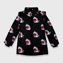 Зимняя куртка для девочки Мультяшная акула с открытой пастью паттерн