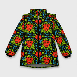 Зимняя куртка для девочки Цветы хохлома