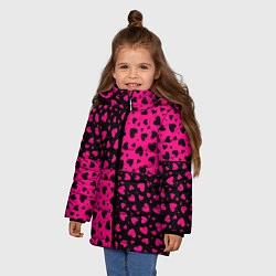 Куртка зимняя для девочки Черно-Розовые сердца, цвет: 3D-красный — фото 2