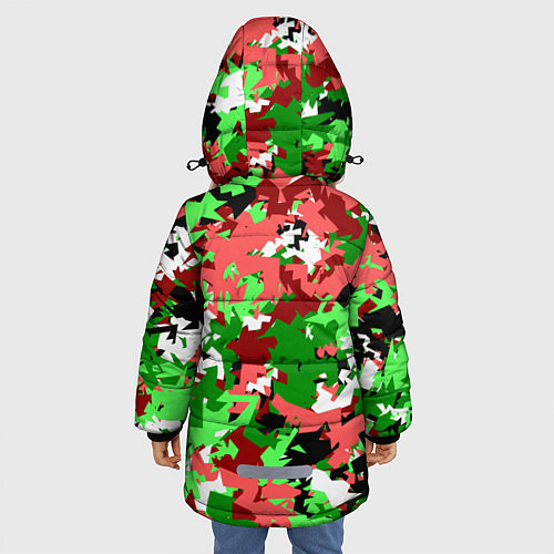 Зимняя куртка для девочки Красно-зеленый камуфляж / 3D-Красный – фото 4
