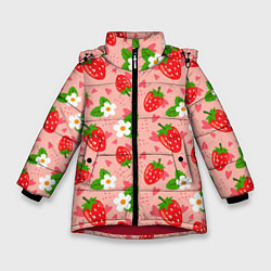 Куртка зимняя для девочки Клубника паттерн, цвет: 3D-красный