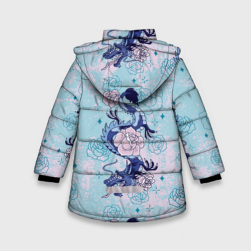 Зимняя куртка для девочки Японские драконы узор / 3D-Черный – фото 2