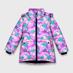 Куртка зимняя для девочки Волшебные Грибы - психоделика, цвет: 3D-черный