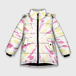 Куртка зимняя для девочки Розовый с желтым принт тай-дай, цвет: 3D-черный