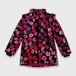 Куртка зимняя для девочки Покрытый поцелуями, цвет: 3D-красный