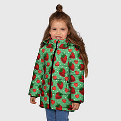 Куртка зимняя для девочки Клубника на зеленом фоне, цвет: 3D-светло-серый — фото 2