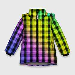 Куртка зимняя для девочки Градиентный клетчатый узор, цвет: 3D-светло-серый