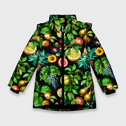 Зимняя куртка для девочки Сочные фрукты - персик, груша, слива, ананас