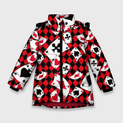 Куртка зимняя для девочки Карты масти, цвет: 3D-красный