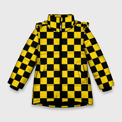 Куртка зимняя для девочки Такси Шахматные Клетки, цвет: 3D-черный