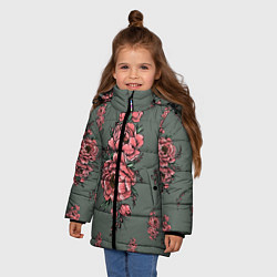 Куртка зимняя для девочки Нежные пионы на сером фоне, цвет: 3D-черный — фото 2