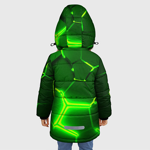 Зимняя куртка для девочки 3D ПЛИТЫ НЕОН NEON GREEN HEXAGON РАЗЛОМ / 3D-Красный – фото 4
