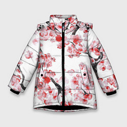 Куртка зимняя для девочки Ранняя сакура, цвет: 3D-черный