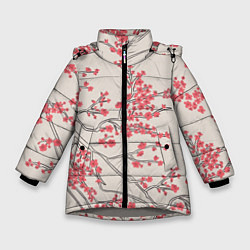 Зимняя куртка для девочки Красные цветы на ветках