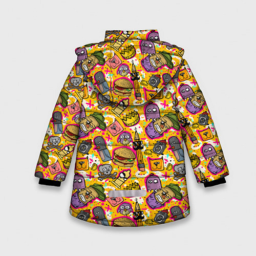 Зимняя куртка для девочки Поп арт животные, еда / 3D-Черный – фото 2