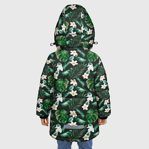 Зимняя куртка для девочки Зеленые листочки паттерн / 3D-Красный – фото 4
